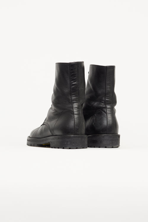 Ann Demeulemeester Black Leather Combat Boot