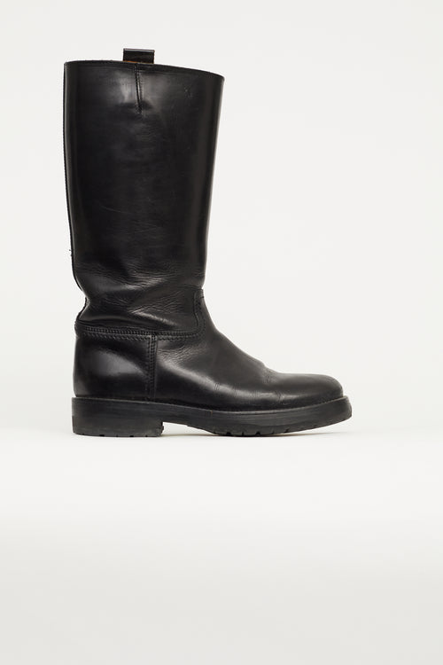 Ann Demeulemeester Black Leather Riding Boot