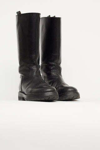 Ann Demeulemeester Black Leather Riding Boot