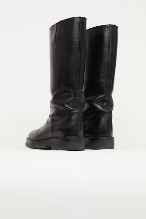 Ann Demeulemeester Black Leather Riding Boot