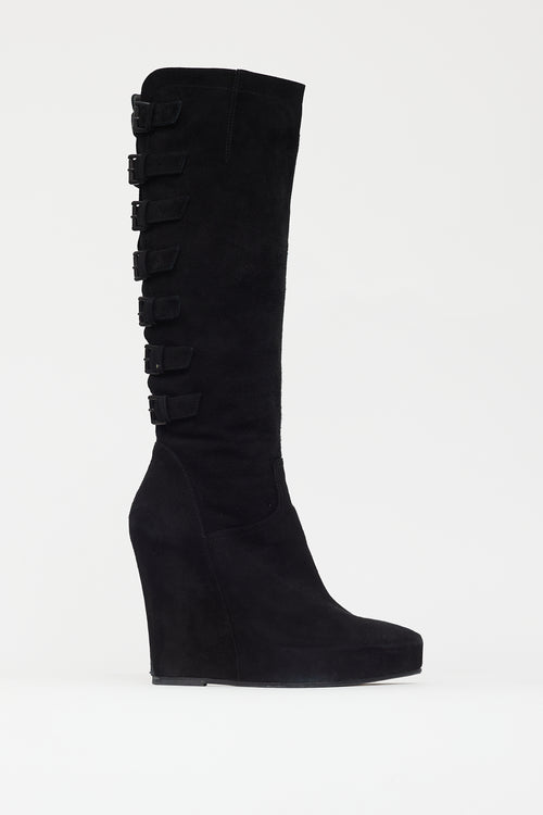 Ann Demeulemeester Black Suede Wedge Heel Boot