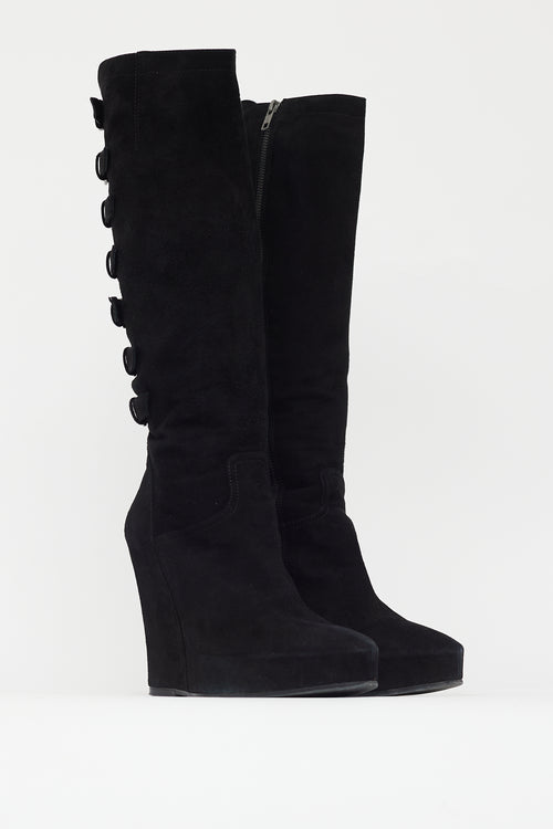 Ann Demeulemeester Black Suede Wedge Heel Boot