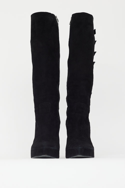 Ann Demeulemeester Black Suede Wedge Heel Boot