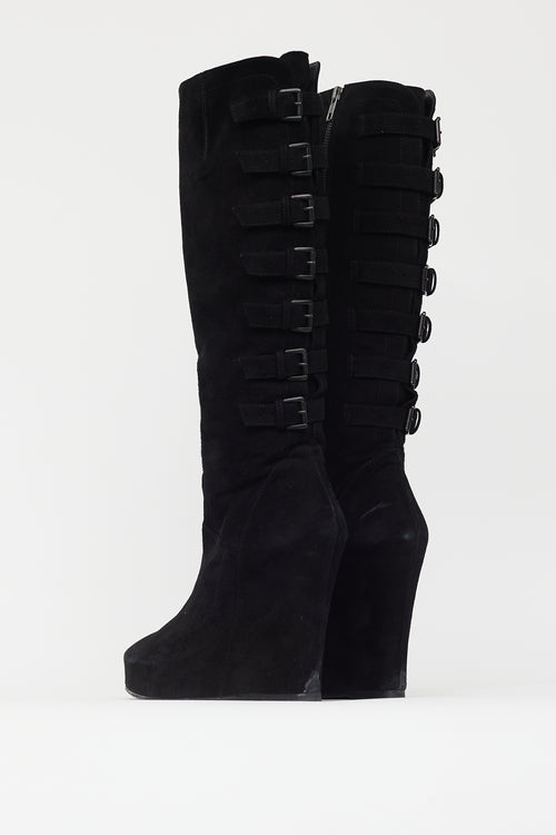 Ann Demeulemeester Black Suede Wedge Heel Boot