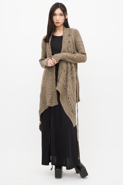 Ann Demeulemeester Brown Wool Knit Asymmetrical Cardigan