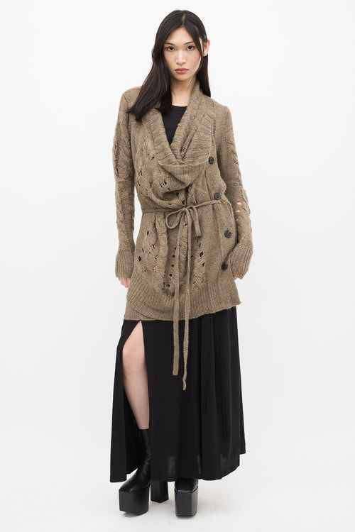 Ann Demeulemeester Brown Wool Knit Asymmetrical Cardigan