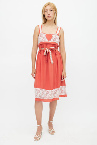 Anna Sui Red 
White Belted Lace Dress