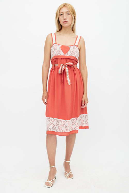 Anna Sui Red 
White Belted Lace Dress