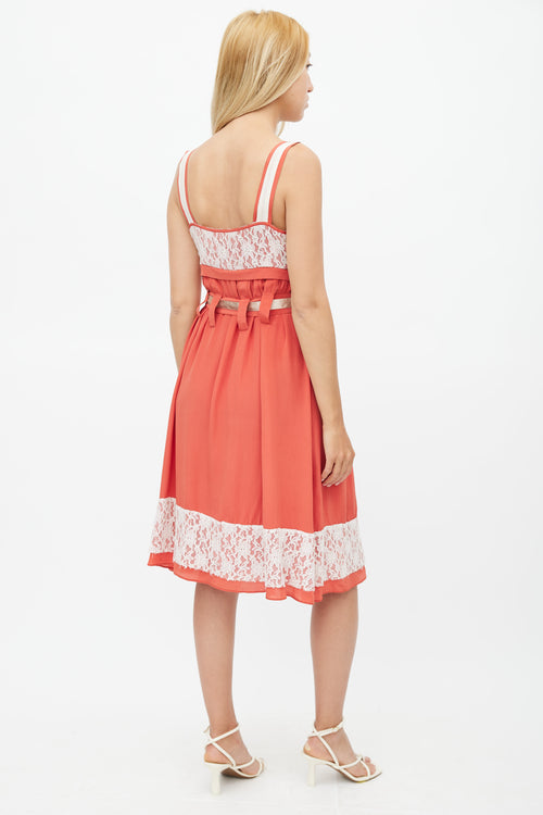 Anna Sui Red 
White Belted Lace Dress