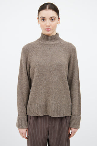 Reformation Brown Cashmere Knit Mock Neck Sweater