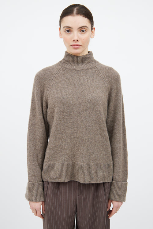 Reformation Brown Cashmere Knit Mock Neck Sweater