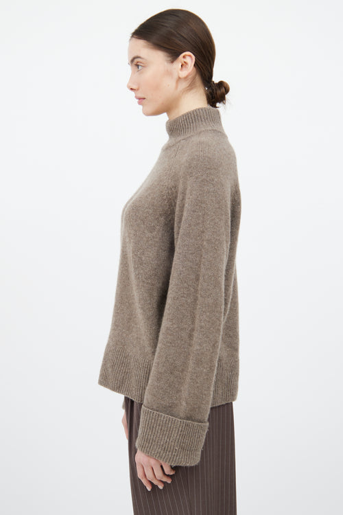 Reformation Brown Cashmere Knit Mock Neck Sweater