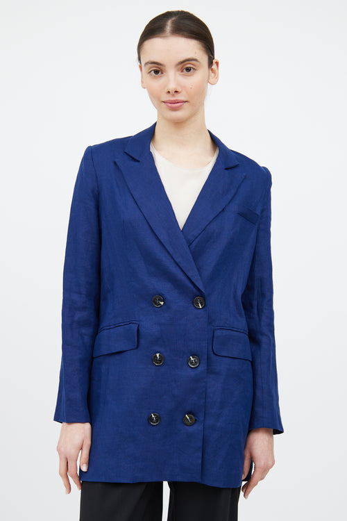 Reformation Navy Linen Double Breasted Blazer