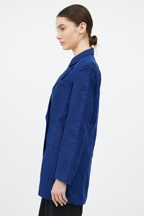 Reformation Navy Linen Double Breasted Blazer