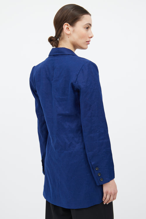 Reformation Navy Linen Double Breasted Blazer