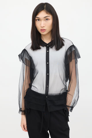 Anrealage Black Ruffled Mesh Shirt