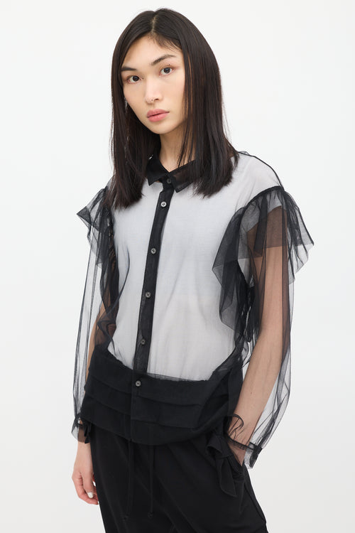 Anrealage Black Ruffled Mesh Shirt