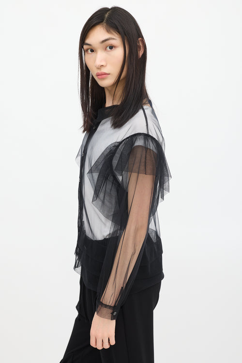 Anrealage Black Ruffled Mesh Shirt