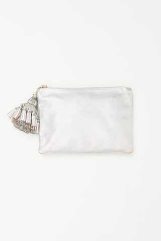 Anya Hindmarch Silver Leather Tassel Zip Pouch