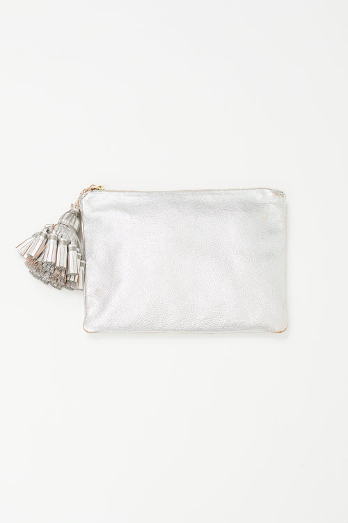 Anya Hindmarch Silver Leather Tassel Zip Pouch