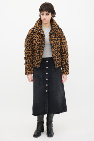 Apparis Brown 
Black Printed Faux Fur Puffer