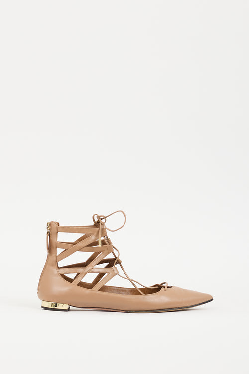 Aquazzura Beige Leather Belgravia Lace Up Flat