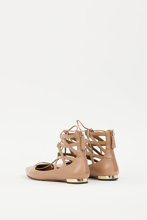 Aquazzura Beige Leather Belgravia Lace Up Flat