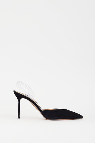 Aquazzura Black Suede V Plexi Sling Pump