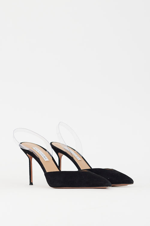 Aquazzura Black Suede V Plexi Sling Pump