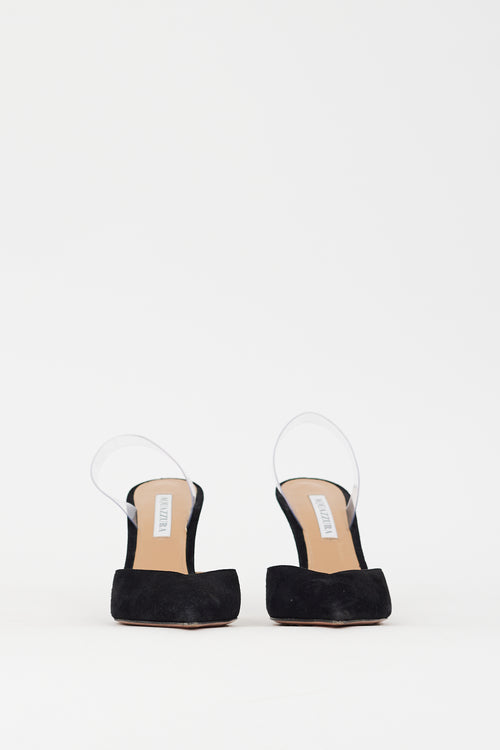 Aquazzura Black Suede V Plexi Sling Pump