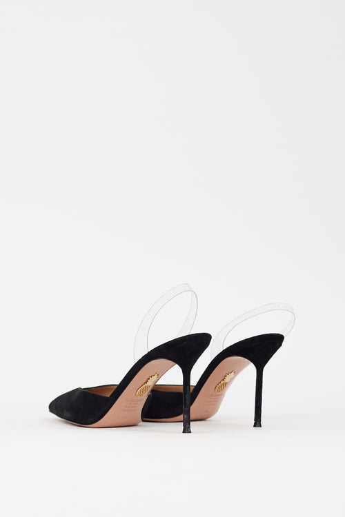 Aquazzura Black Suede V Plexi Sling Pump