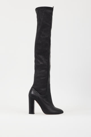 Aquazzura Black Leather So Me Thigh High Boot