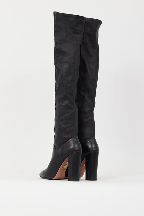 Aquazzura Black Leather So Me Thigh High Boot