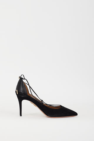 Aquazzura Black Suede Fellini Strappy Heel