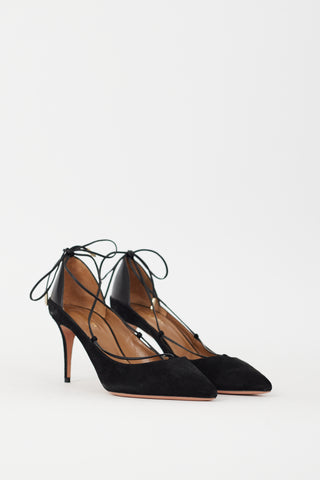 Aquazzura Black Suede Fellini Strappy Heel