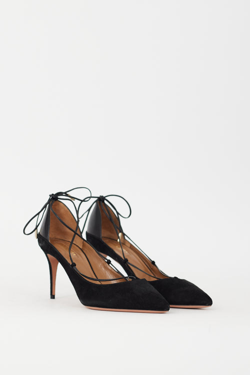 Aquazzura Black Suede Fellini Strappy Heel