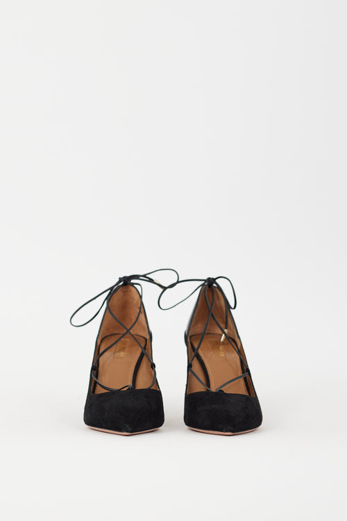 Aquazzura Black Suede Fellini Strappy Heel