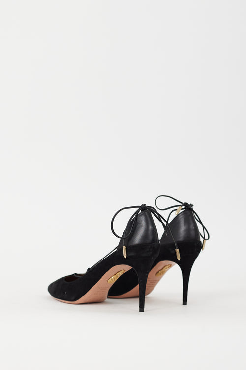 Aquazzura Black Suede Fellini Strappy Heel