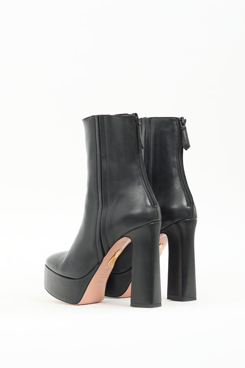 Aquazzura Black Leather Groove Platform Boot