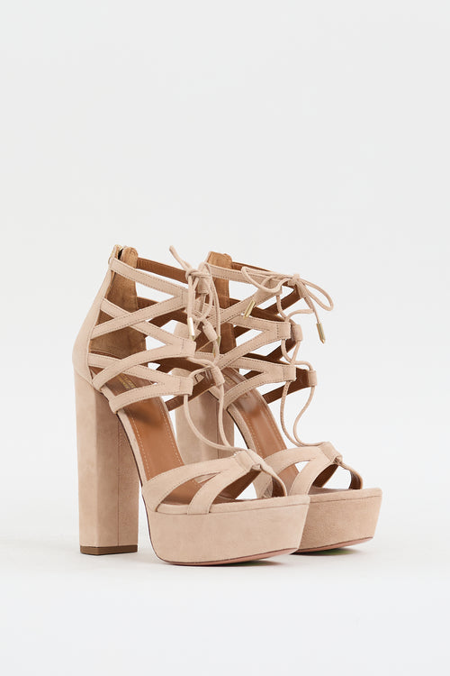 Aquazzura Beige Suede Beverly Hills Plateau Heel