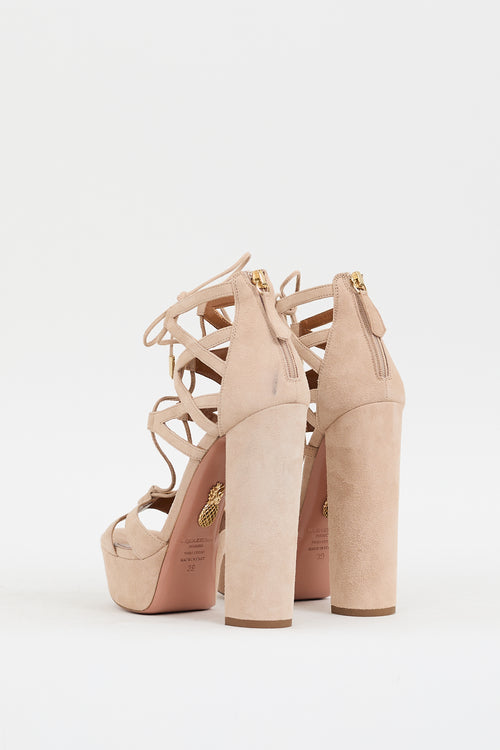 Aquazzura Beige Suede Beverly Hills Plateau Heel