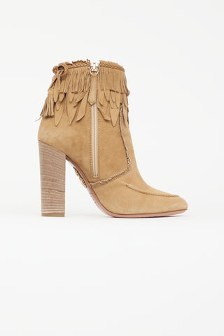 Aquazzura Beige Suede Lily Tassel Boot