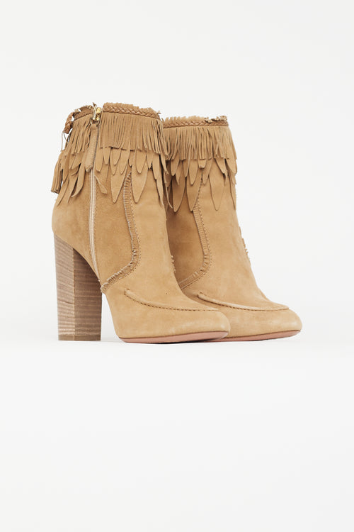 Aquazzura Beige Suede Lily Tassel Boot