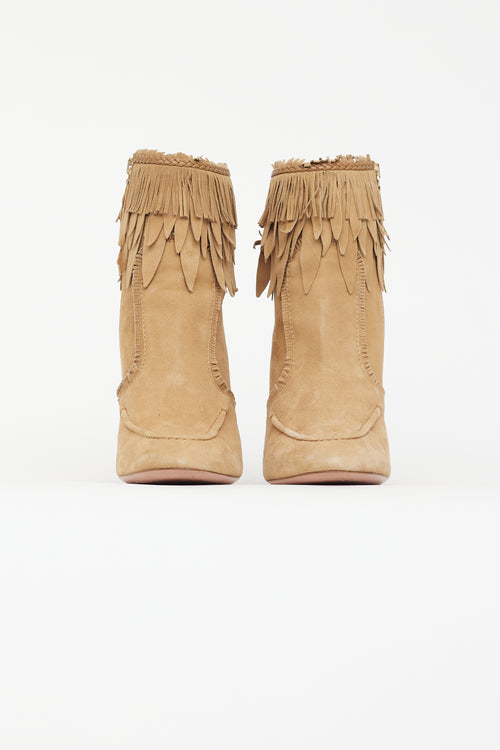 Aquazzura Beige Suede Lily Tassel Boot