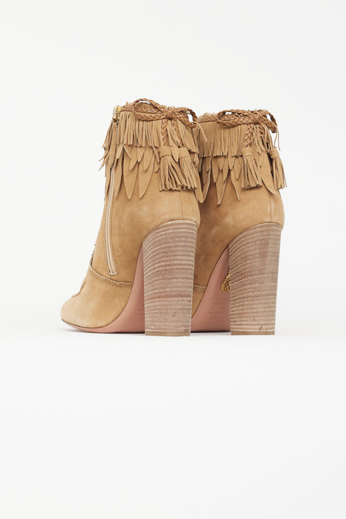 Aquazzura Beige Suede Lily Tassel Boot