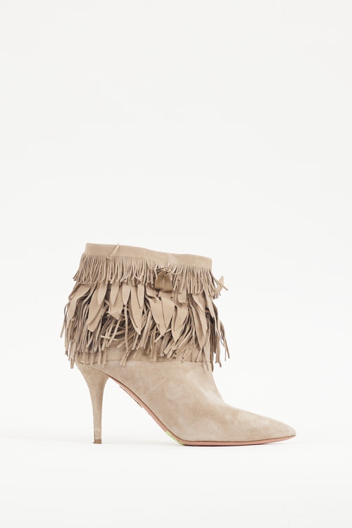 Aquazzura Beige Suede Sasha Fringe Bootie