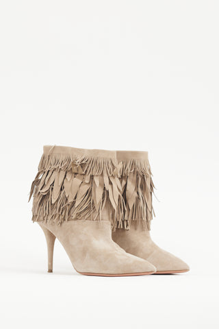 Aquazzura Beige Suede Sasha Fringe Bootie