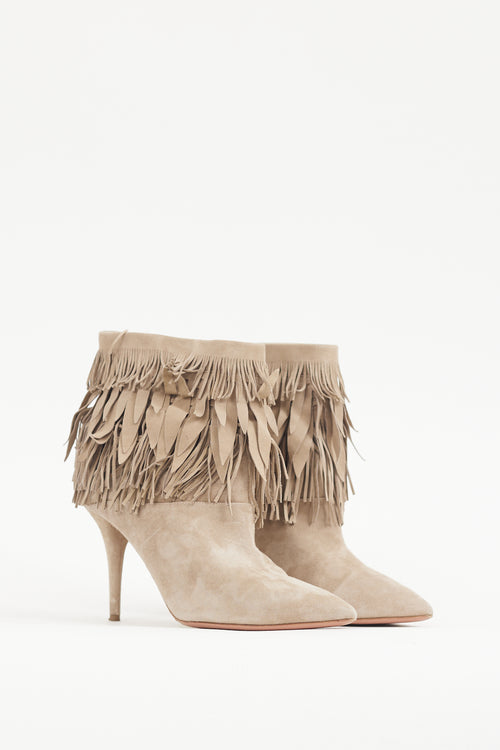 Aquazzura Beige Suede Sasha Fringe Bootie