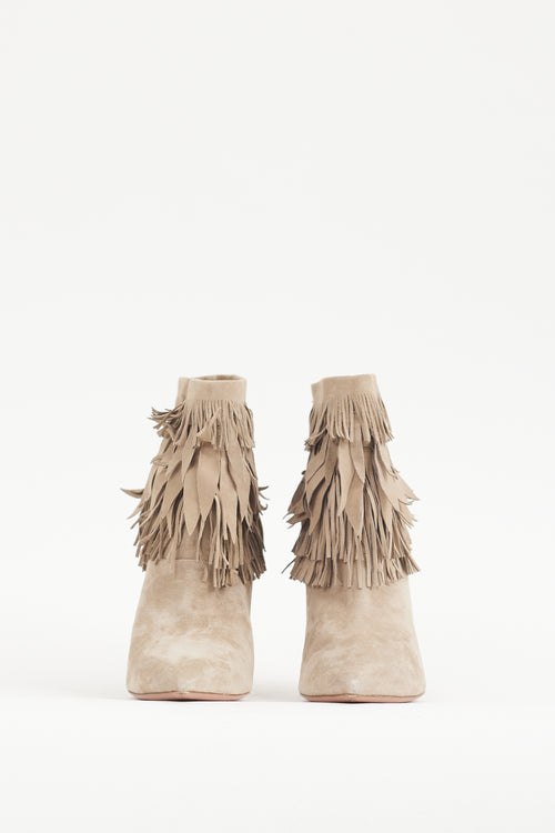 Aquazzura Beige Suede Sasha Fringe Bootie