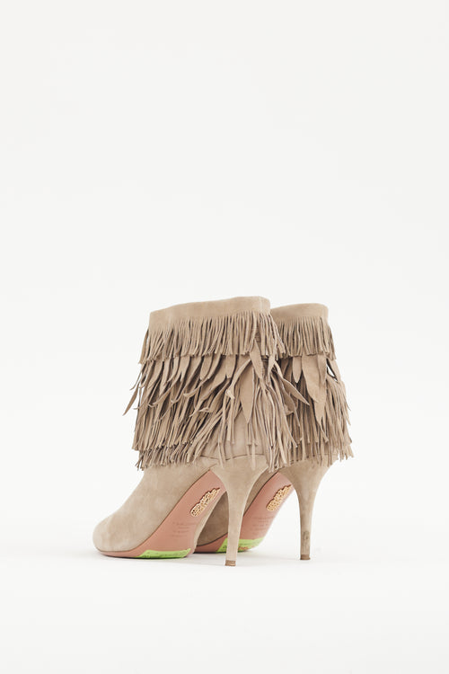 Aquazzura Beige Suede Sasha Fringe Bootie